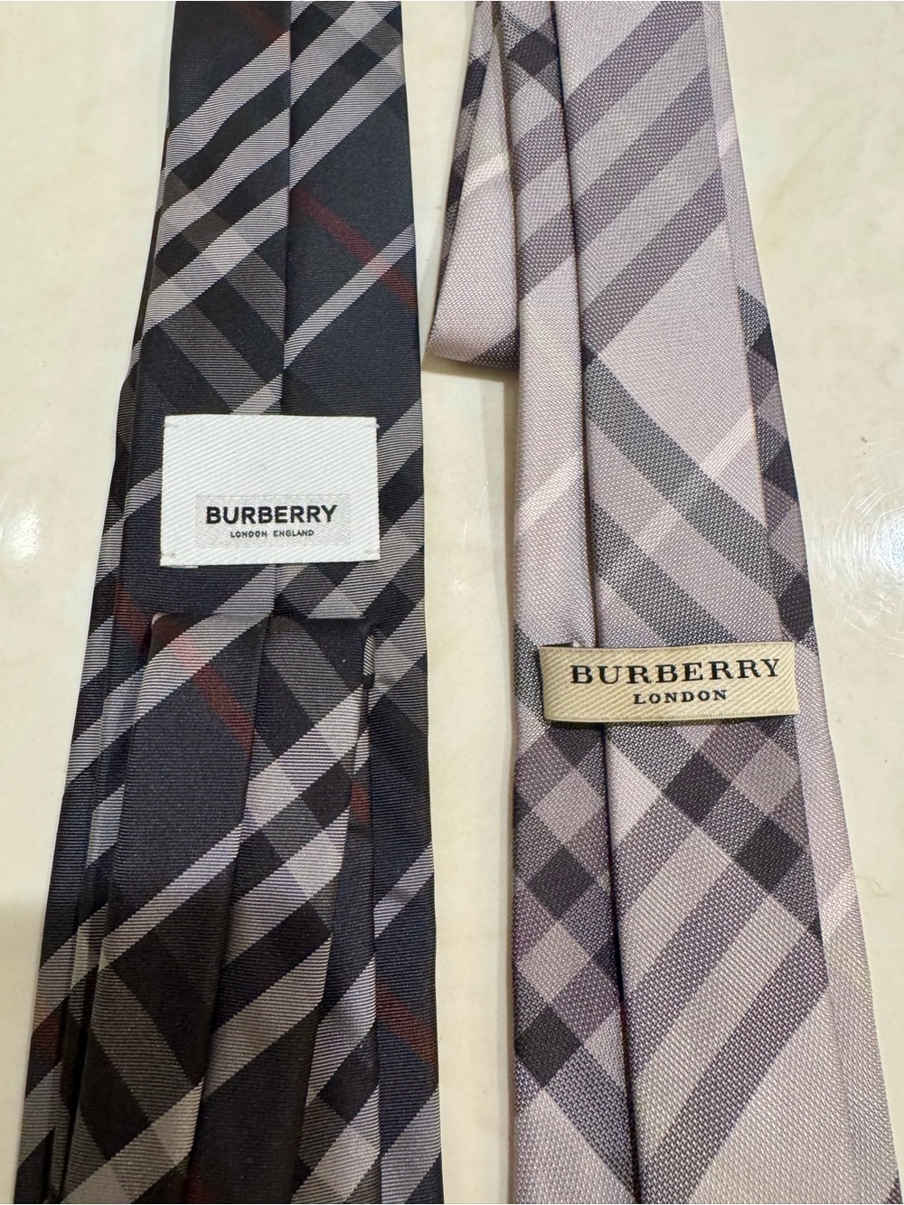 2 Classic Plaid Check Men's Burberry Ties - Black Charcoal Gray Never Worn - Picture 2 of 9